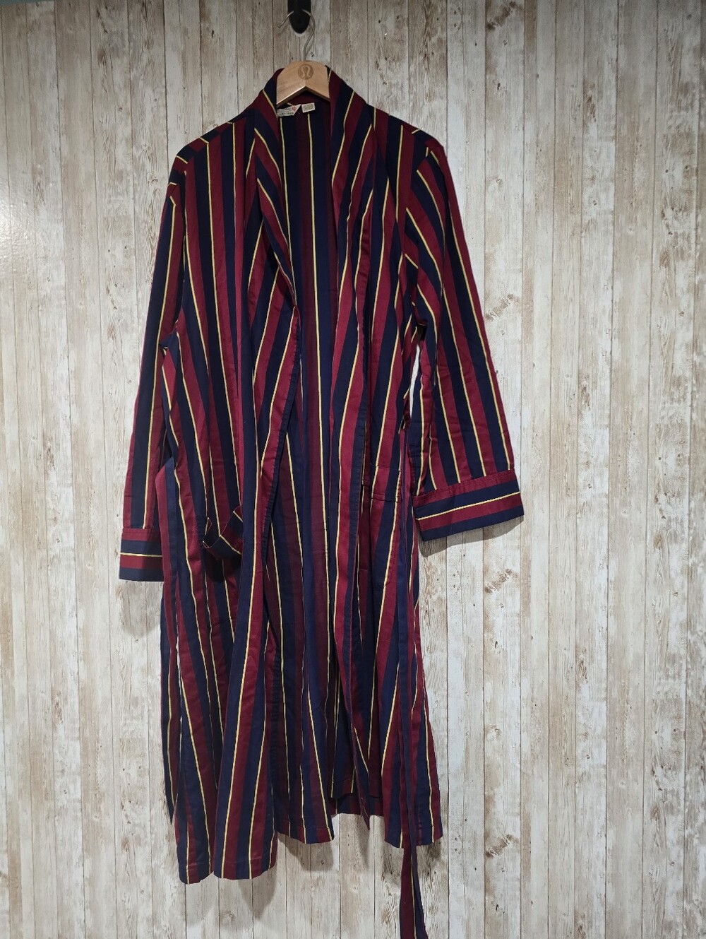 DEREK ROSE Robe ENGLAND Cotton Stripe Pockets Belted Vtg Blokecore M Preppy